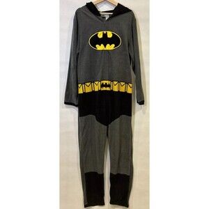 Mens Batman Fleece Pajama Costume One Piece Suit Size Large With Cape